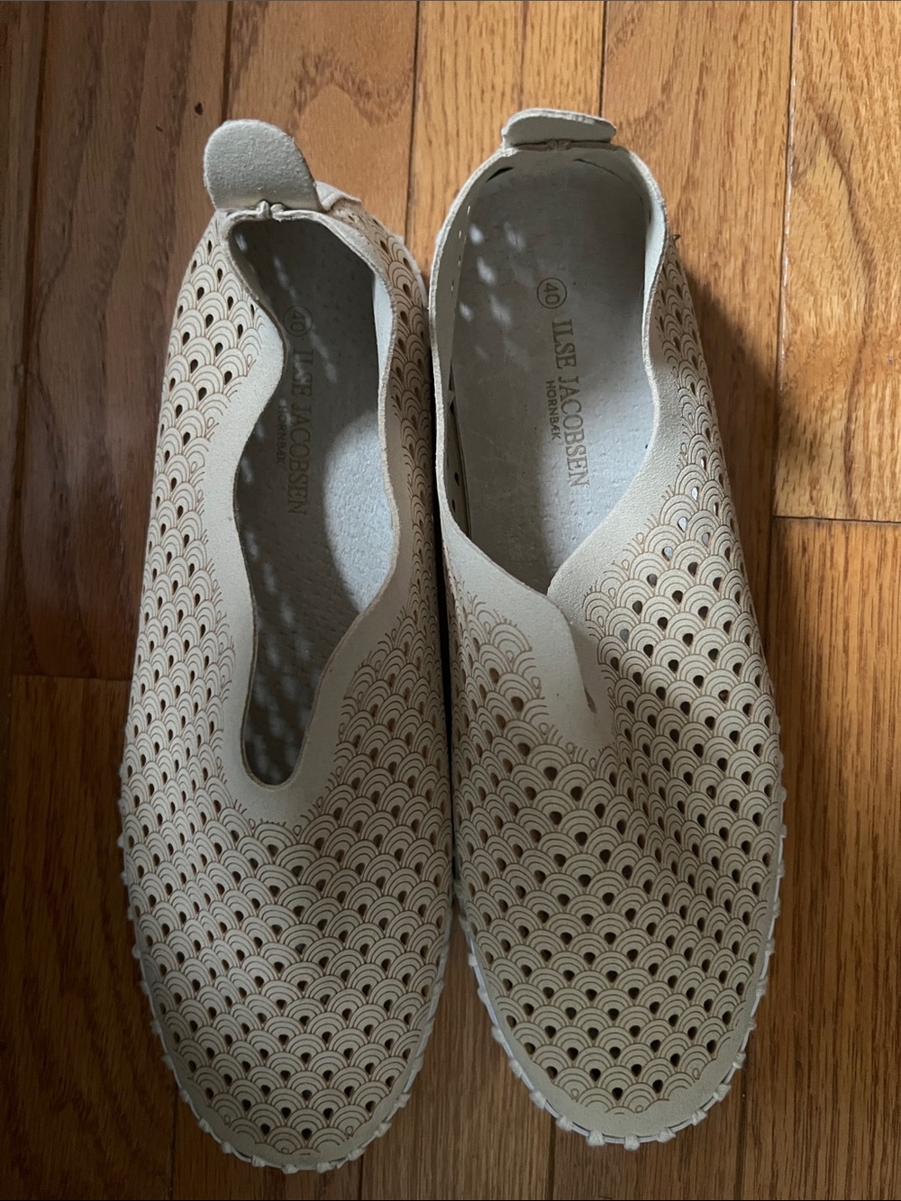 Ilse Jacobsen Beige Perforated Slip-On Loafers
